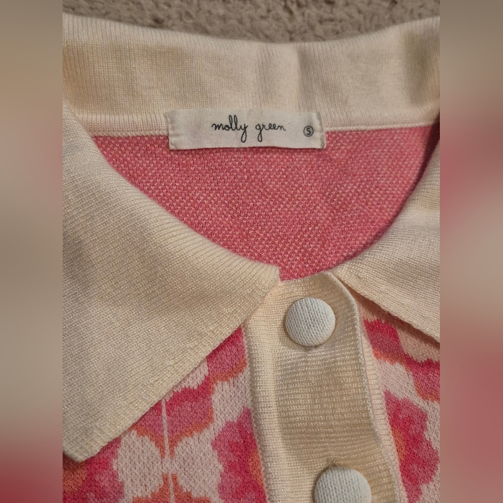 Molly Green 70's Retro Flower Cropped Cardigan XS-S EUC - Picture 7 of 11